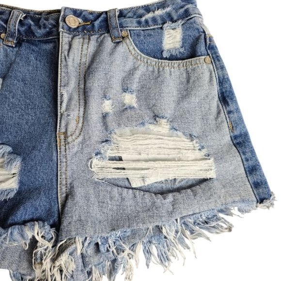 Missguided Ripped Two-Tone Denim Shorts - Picture 4 of 11